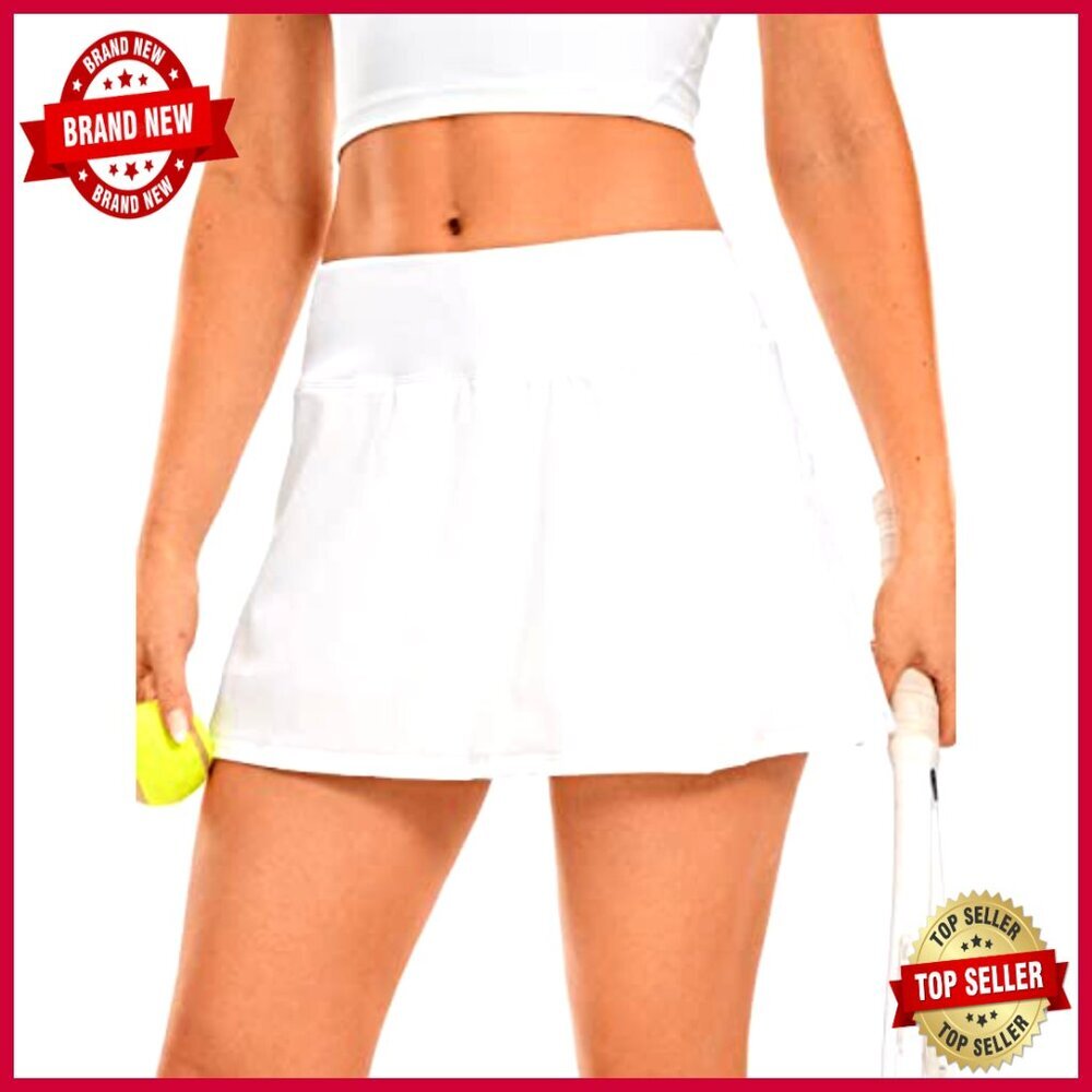Quick Dry Pleated Tennis Skort with Pockets, Mid Waist Athletic Skirt - Picture 3 of 7